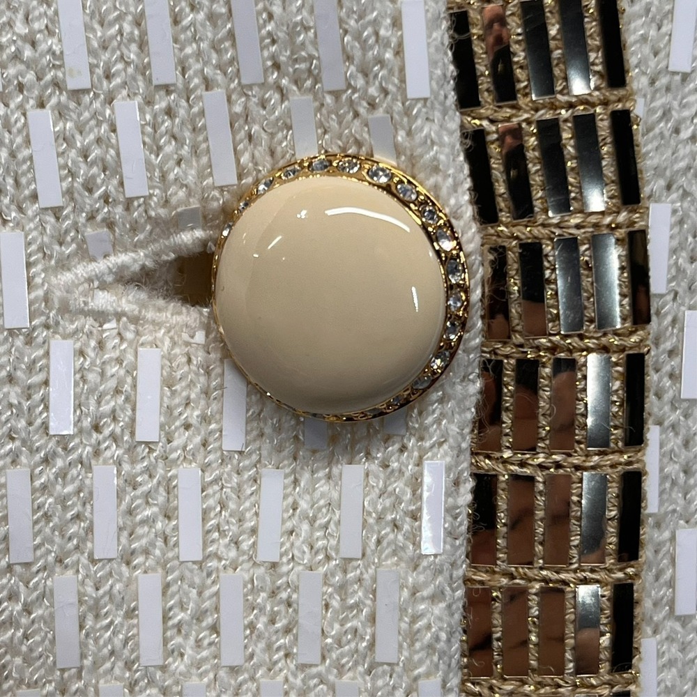 St John Separates Knit Jacket Blazer Womens M Ivory Gold Paillettes Evening VTG - Picture 7 of 9